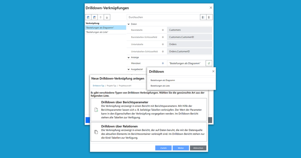 drilldown-verknüpgungen dialogfeld